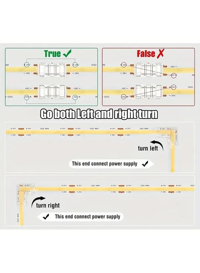 8mm Wide LED Strip Connector Kit 6pcs OB2P 8mm L and 4pcs O2P 8mm L for Single Color Strips - Image 4